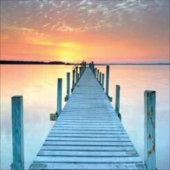 Sunset Pier, Square Canvas Art