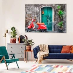 Vintage Door And Scooter -WALL ART DESGIN SALE 158AR H Vintage Door and Scooter Room Setting Thumb 2