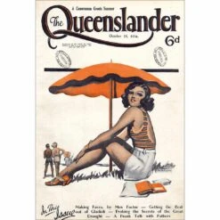 Queenslander Orange Umbrella Girl Canvas Art