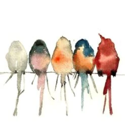 Watercolour Birds On Branch Canvas Art