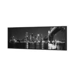 Sydney Harbour, Black And White - Bridge On Right -WALL ART DESGIN SALE 334BL H FF BLACK Sydney Harbour Bridge to Right BW 3D Thumb