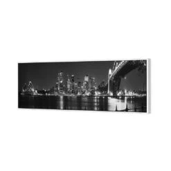 Sydney Harbour, Black And White - Bridge On Right -WALL ART DESGIN SALE 334BL H FF WHITE Sydney Harbour Bridge to Right BW 3D Thumb