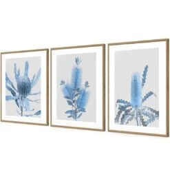 Native Blue Trio Art Set -WALL ART DESGIN SALE Native Blue Trio 3D ACR MAT TRIPTYCH THUMB FF OAK