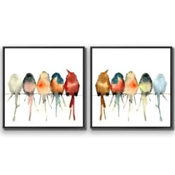 Watercolour Birds On Branch Perfect Pairs -WALL ART DESGIN SALE SET2 5009 AS Q 3D CANVAS THUMB FF BLK
