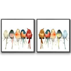 Watercolour Birds On Branch Perfect Pairs -WALL ART DESGIN SALE SET2 5009 AS Q ACR EDG THUMB FF BLK
