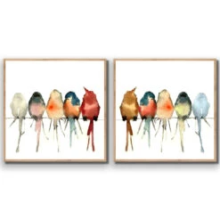 Watercolour Birds On Branch Perfect Pairs -WALL ART DESGIN SALE SET2 5009 AS Q ACR EDG THUMB FF OAK