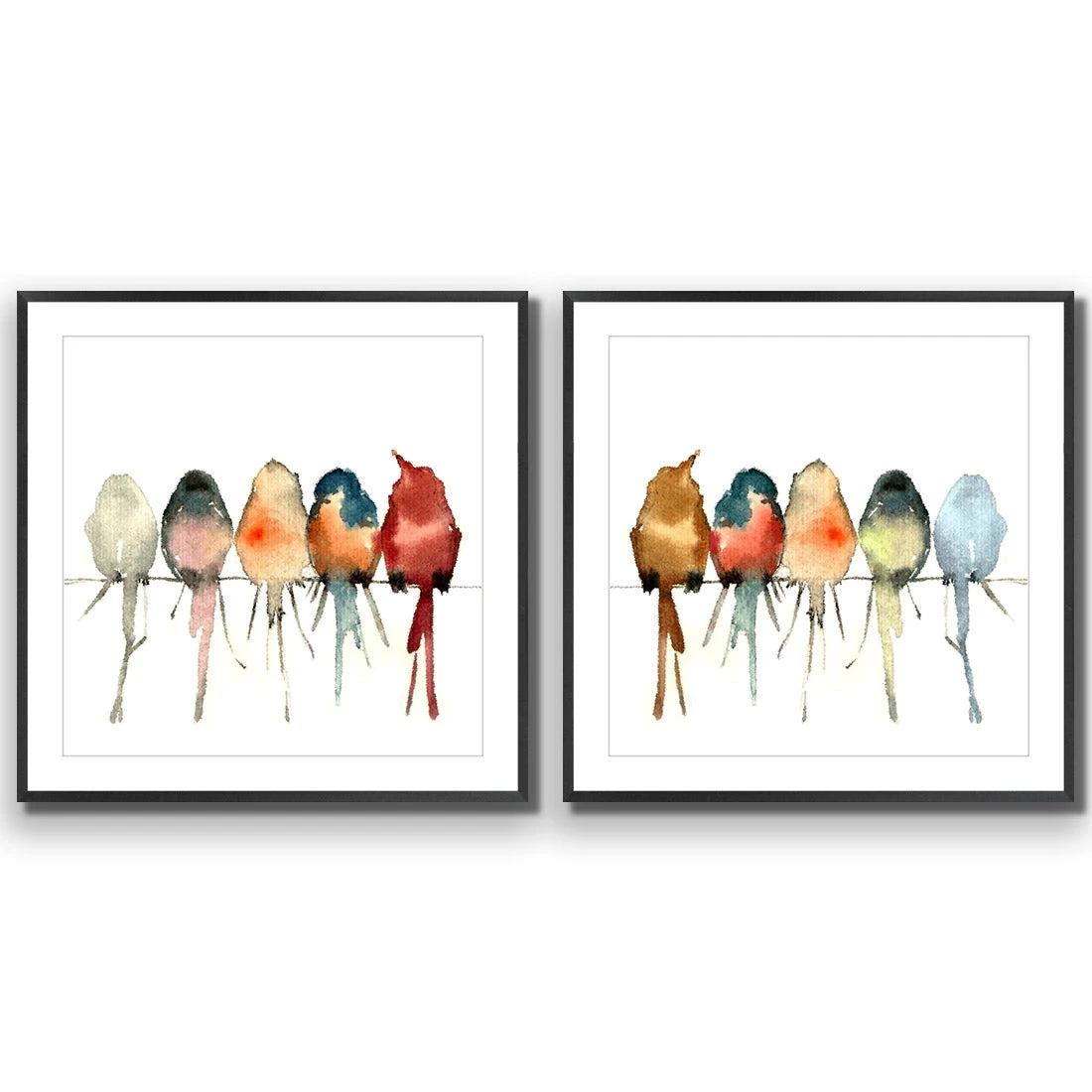 Watercolour Birds on Branch Perfect Pairs Watercolour Birds On Branch Perfect Pairs -WALL ART DESGIN SALE SET2 5009 AS Q ACR MAT THUMB FF BLK
