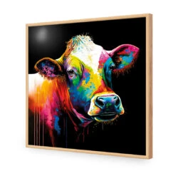 Rainbow Cow -WALL ART DESGIN SALE WB1277 AS Rainbow Cow ACR EDG THUMB FF OAK