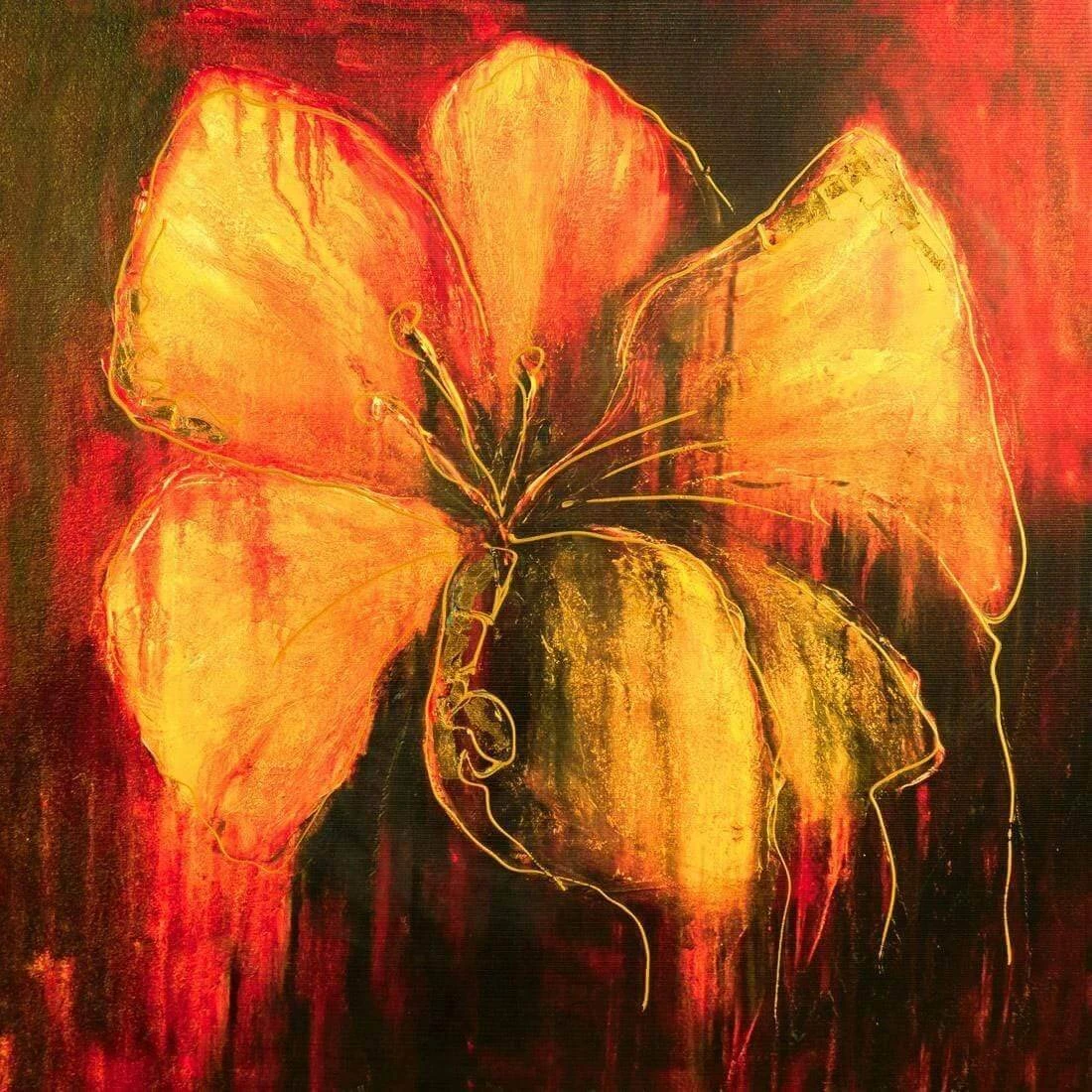 Abstract Flower, with Enhanced gold and gold leaf Abstract Flower, With Enhanced Gold And Gold Leaf -WALL ART DESGIN SALE abstract flower with enhanced gold and gold leaf canvas stretched canvas 37x37cm 925426