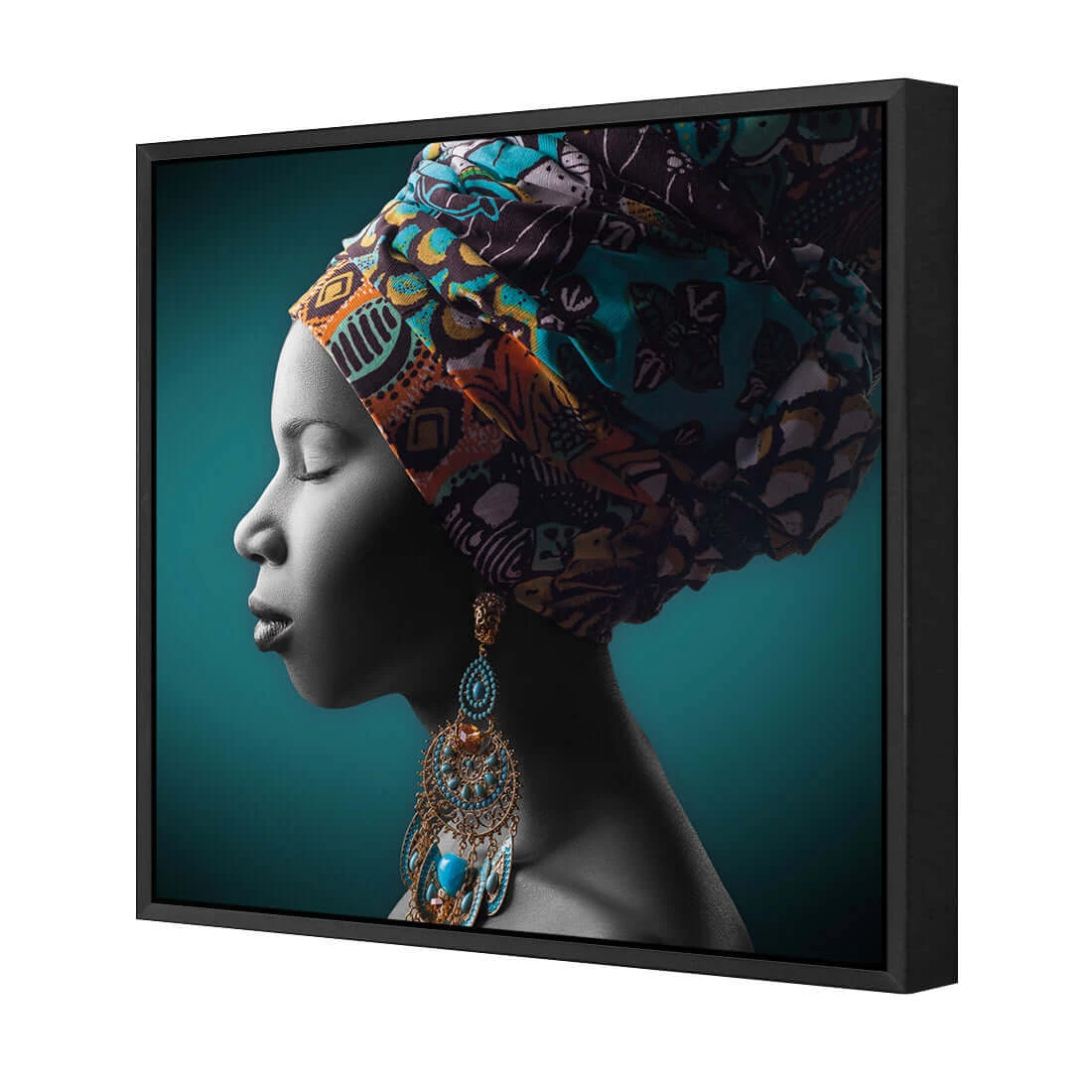 African Pose, Teal and Orange (square) African Pose, Teal And Orange (square) -WALL ART DESGIN SALE african pose teal and orange square canvas black floating frame 37x37cm 953980