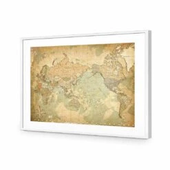 Antique World Map Acrylic Print Art -WALL ART DESGIN SALE antique world map acrylic glass art with border white frame 118x80cm 283779