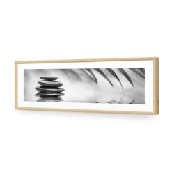 Black Stone Reflection, Black And White (Long) 12 Black Stone Reflection, Black And White (Long) -WALL ART DESGIN SALE black stone reflection black and white long acrylic glass with border oak frame 90x30cm 322069