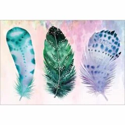 Boho Feathers, Teal Canvas Art
