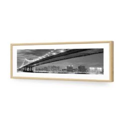 Bridge Over New York, Black And White (Long) -WALL ART DESGIN SALE bridge over new york black and white long acrylic glass with border oak frame 90x30cm 312688