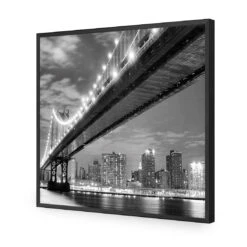 Bridge Over New York, Black And White (Square) -WALL ART DESGIN SALE bridge over new york black and white square acrylic glass no border black frame 37x37cm 301413