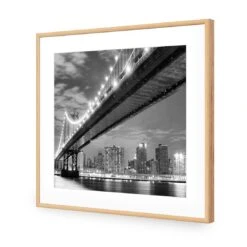 Bridge Over New York, Black And White (Square) -WALL ART DESGIN SALE bridge over new york black and white square acrylic glass with border oak frame 37x37cm 279917