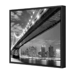 Bridge Over New York, Black And White (Square) -WALL ART DESGIN SALE bridge over new york black and white square canvas black floating frame 37x37cm 972601