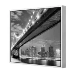 Bridge Over New York, Black And White (Square) -WALL ART DESGIN SALE bridge over new york black and white square canvas white floating frame 37x37cm 191891