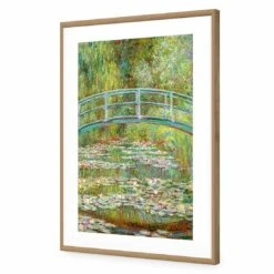 Bridge Over Rose Pond - Monet Acrylic Print Art -WALL ART DESGIN SALE bridge over rose pond monet acrylic glass art with border oak frame 45x30cm 232909