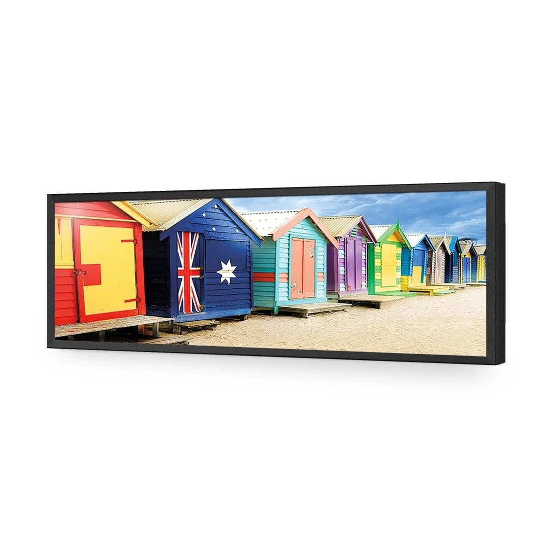 Brighton Beach Boxes (Long) Brighton Beach Boxes (Long) -WALL ART DESGIN SALE brighton beach boxes long acrylic glass no border black frame 90x30cm 454882