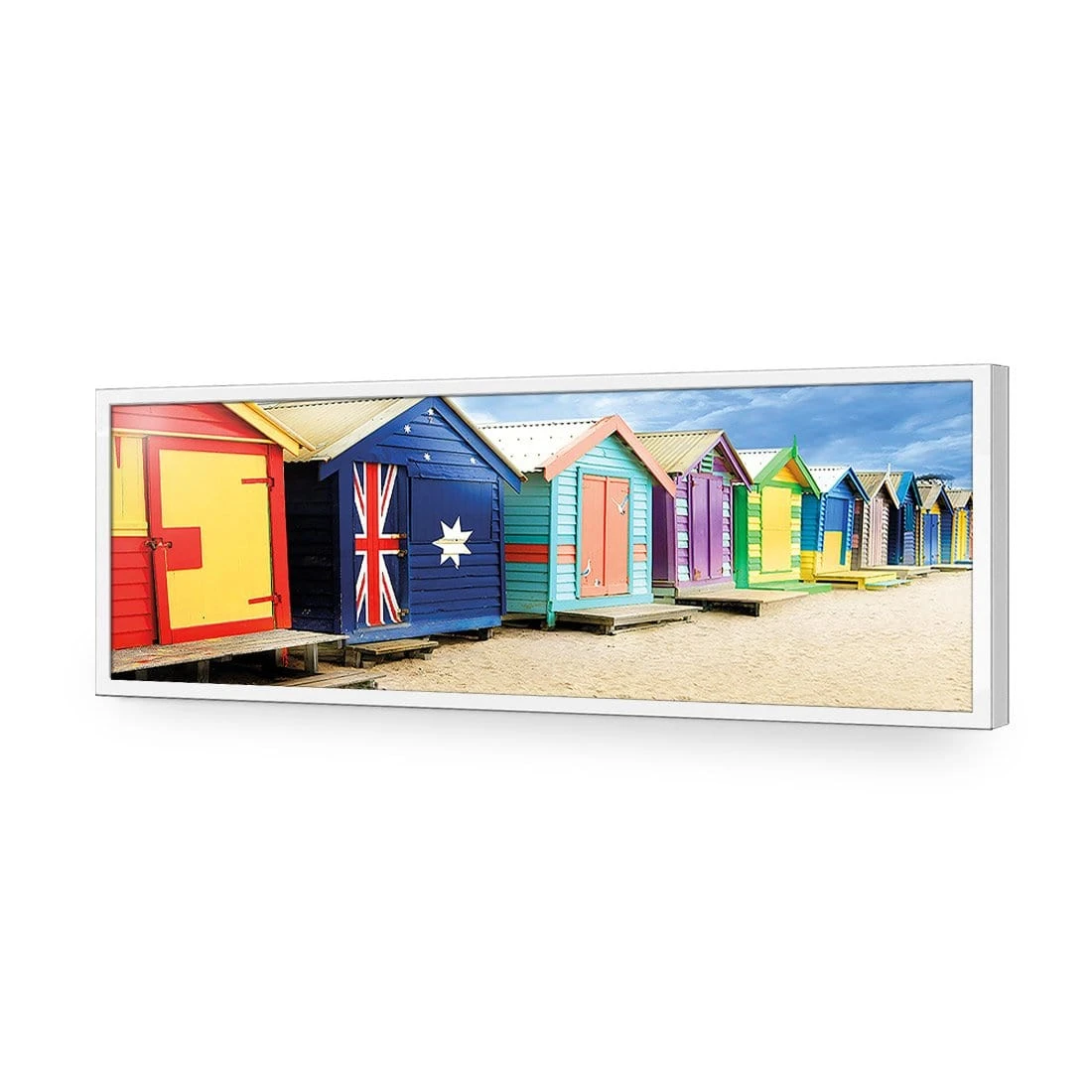 Brighton Beach Boxes (Long) Brighton Beach Boxes (Long) -WALL ART DESGIN SALE brighton beach boxes long acrylic glass no border white frame 90x30cm 840230