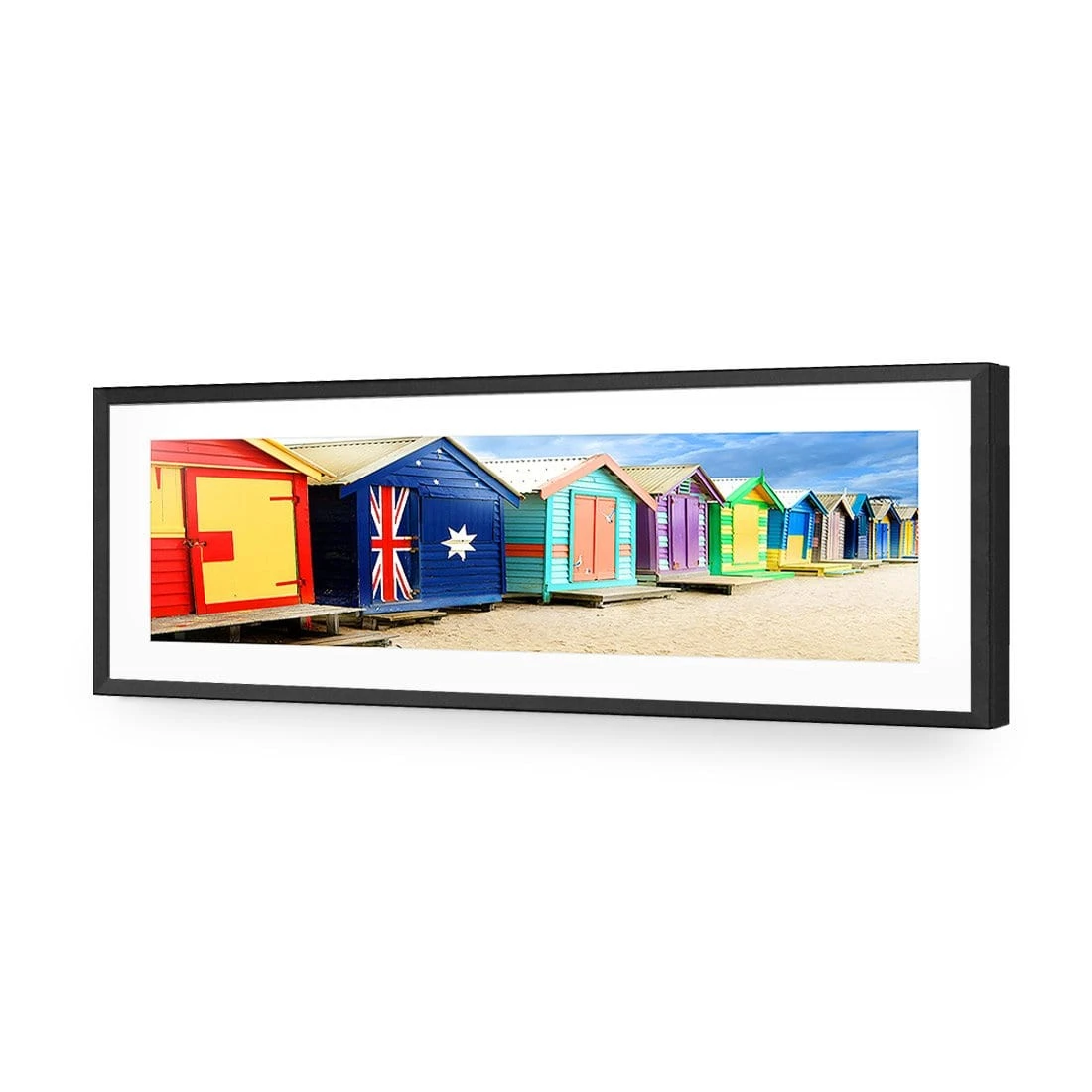 Brighton Beach Boxes (Long) Brighton Beach Boxes (Long) -WALL ART DESGIN SALE brighton beach boxes long acrylic glass with border black frame 90x30cm 171197