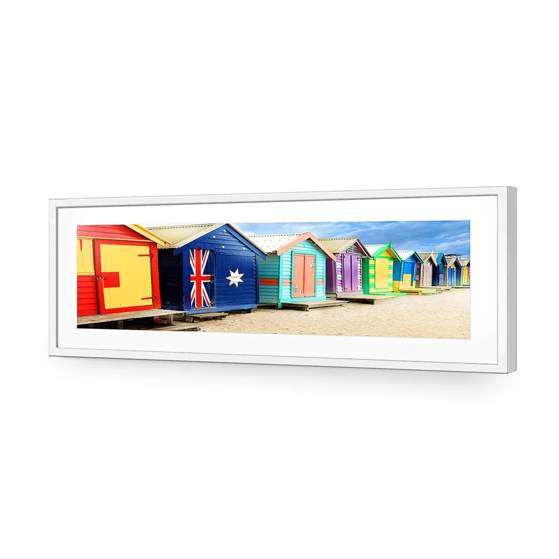 Brighton Beach Boxes (Long) Brighton Beach Boxes (Long) -WALL ART DESGIN SALE brighton beach boxes long acrylic glass with border white frame 90x30cm 300209