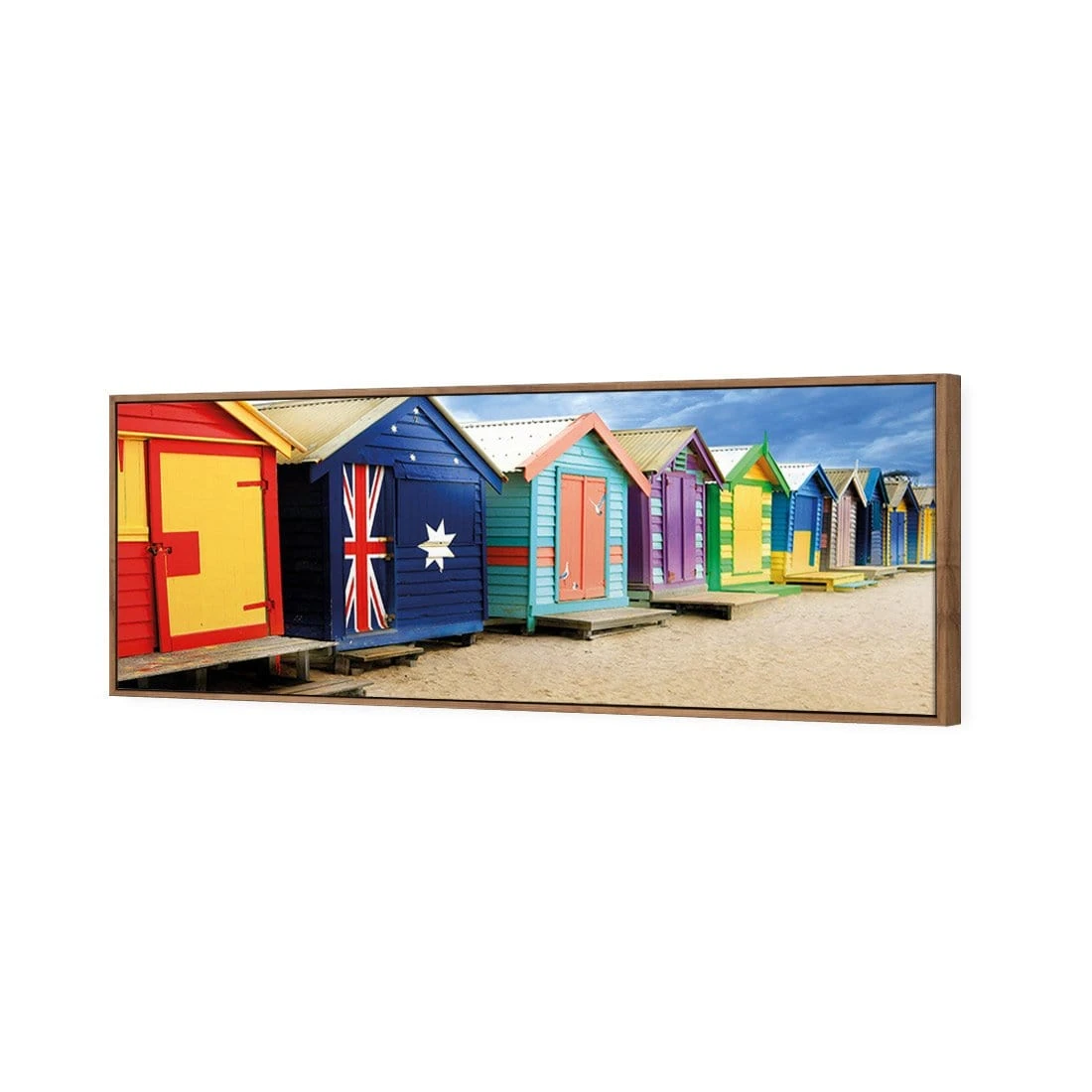 Brighton Beach Boxes (Long) Brighton Beach Boxes (Long) -WALL ART DESGIN SALE brighton beach boxes long canvas natural floating frame 60x20cm 450339