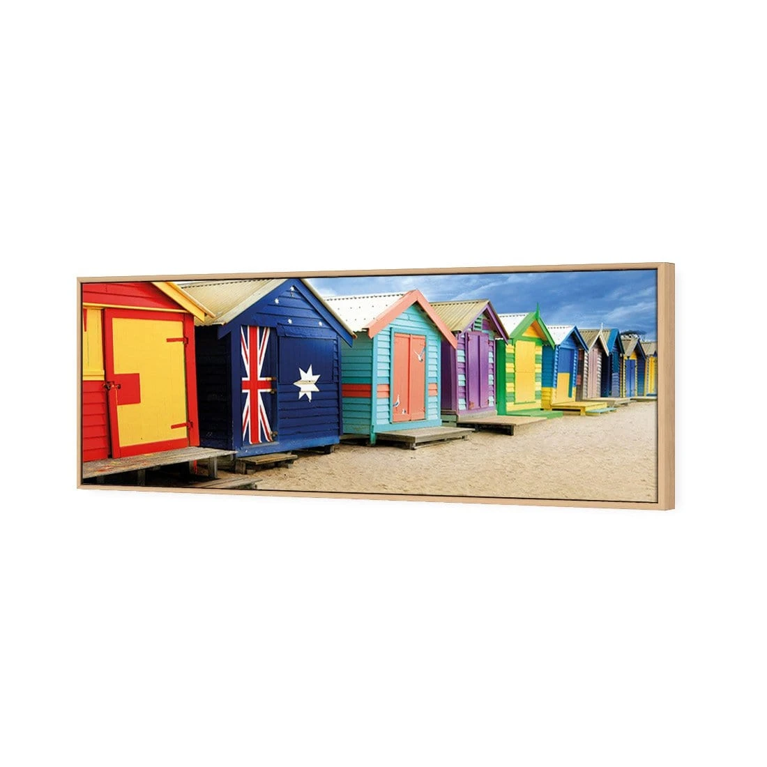 Brighton Beach Boxes (Long) Brighton Beach Boxes (Long) -WALL ART DESGIN SALE brighton beach boxes long canvas oak floating frame 60x20cm 758091