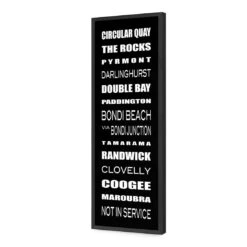 Bus Scrolls Sydney East Black And White (Long) 16 Bus Scrolls Sydney East Black And White (Long) -WALL ART DESGIN SALE bus scrolls sydney east black and white long acrylic glass no border black frame 90x30cm 241683