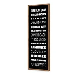 Bus Scrolls Sydney East Black And White (Long) 19 Bus Scrolls Sydney East Black And White (Long) -WALL ART DESGIN SALE bus scrolls sydney east black and white long acrylic glass no border natural frame 90x30cm 737483