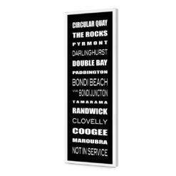 Bus Scrolls Sydney East Black And White (Long) 17 Bus Scrolls Sydney East Black And White (Long) -WALL ART DESGIN SALE bus scrolls sydney east black and white long acrylic glass no border white frame 90x30cm 948824