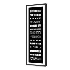 Bus Scrolls Sydney East Black And White (Long) 11 Bus Scrolls Sydney East Black And White (Long) -WALL ART DESGIN SALE bus scrolls sydney east black and white long acrylic glass with border black frame 90x30cm 837333