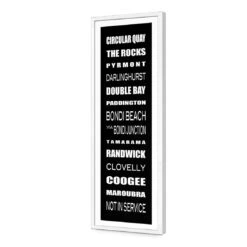 Bus Scrolls Sydney East Black And White (Long) 12 Bus Scrolls Sydney East Black And White (Long) -WALL ART DESGIN SALE bus scrolls sydney east black and white long acrylic glass with border white frame 90x30cm 898469