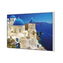Churches Of Santorini -WALL ART DESGIN SALE churches of santorini canvas white floating frame 45x30cm 686302