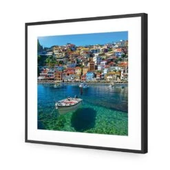 Clear Waters Of Greece, Square Acrylic Print Art -WALL ART DESGIN SALE clear waters of greece square acrylic glass art with border black frame 37x37cm 601746