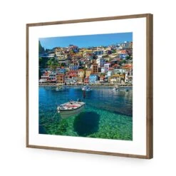 Clear Waters Of Greece, Square Acrylic Print Art -WALL ART DESGIN SALE clear waters of greece square acrylic glass art with border natural frame 37x37cm 337387