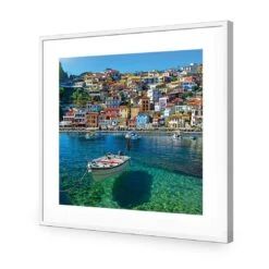 Clear Waters Of Greece, Square Acrylic Print Art -WALL ART DESGIN SALE clear waters of greece square acrylic glass art with border white frame 37x37cm 903365