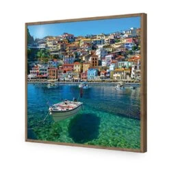 Clear Waters Of Greece, Square Acrylic Print Art -WALL ART DESGIN SALE clear waters of greece square acrylic glass art without border natural frame 37x37cm 968023