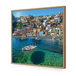 Clear Waters Of Greece, Square Acrylic Print Art -WALL ART DESGIN SALE clear waters of greece square acrylic glass art without border oak frame 37x37cm 760008