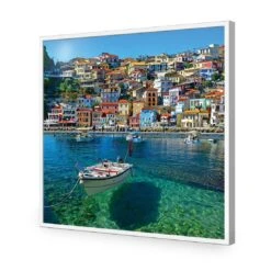 Clear Waters Of Greece, Square Acrylic Print Art -WALL ART DESGIN SALE clear waters of greece square acrylic glass art without border white frame 37x37cm 331426