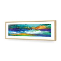 Cloud Explosion, Blue (long) -WALL ART DESGIN SALE cloud explosion blue long acrylic glass with border oak frame 90x30cm 574597
