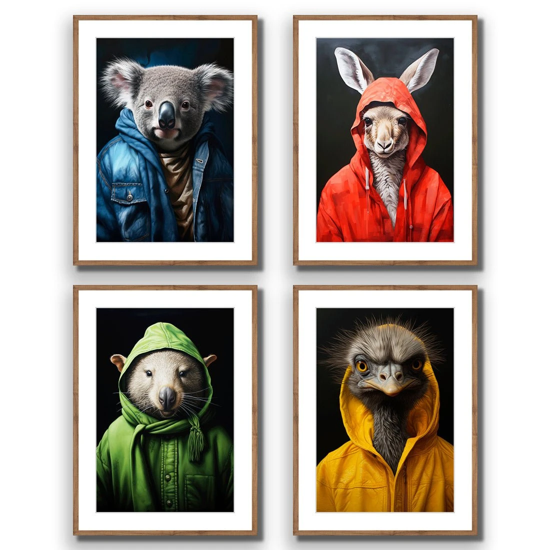 Cool Aussie Animals - Art Set of Four Cool Aussie Animals - Art Set Of Four -WALL ART DESGIN SALE cool aussie animals art set of four acrylic glass with border natural frame 45x30cm 921265