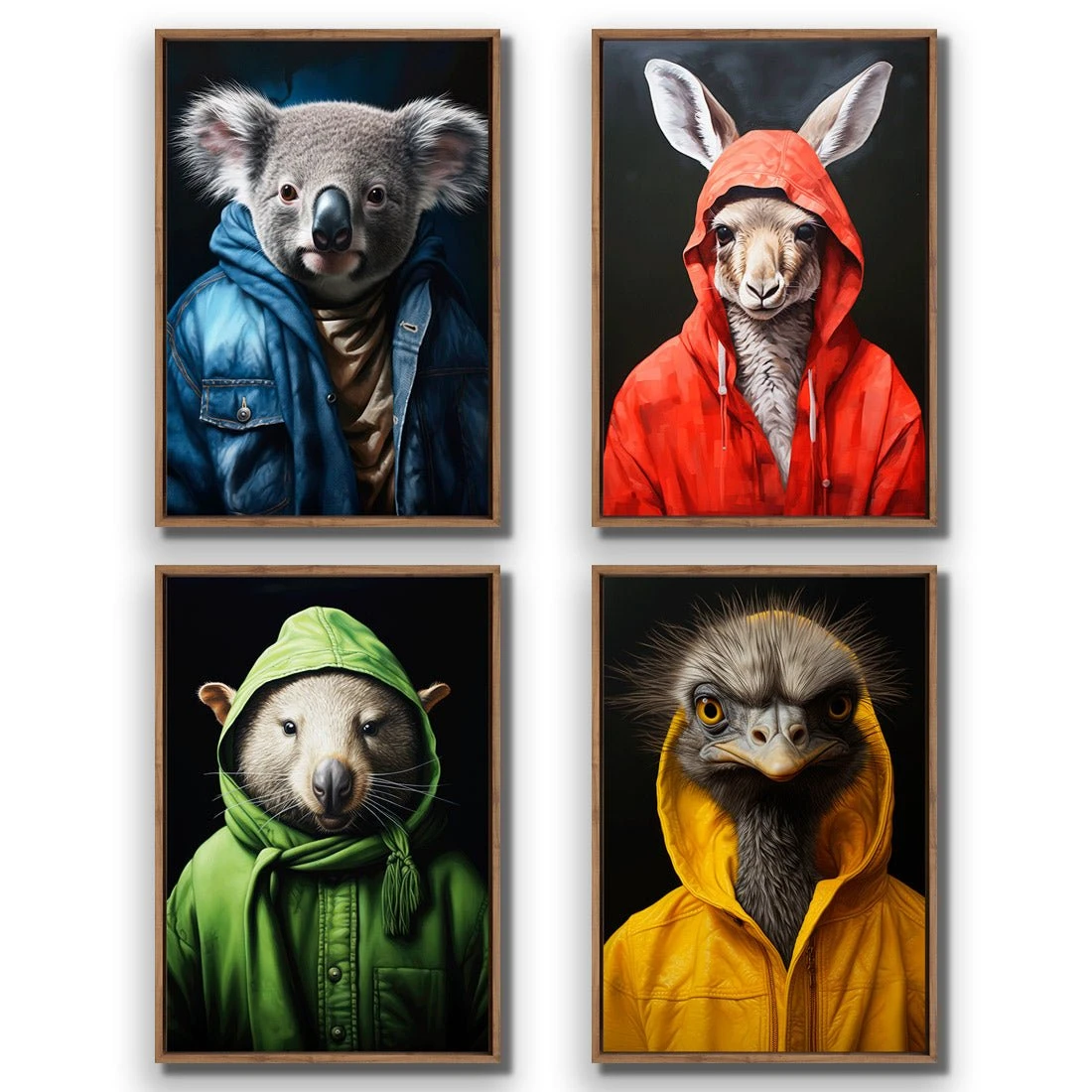 Cool Aussie Animals - Art Set of Four Cool Aussie Animals - Art Set Of Four -WALL ART DESGIN SALE cool aussie animals art set of four canvas natural floating frame 45x30cm 918487
