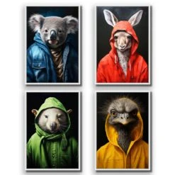 Cool Aussie Animals - Art Set Of Four 9 Cool Aussie Animals - Art Set Of Four -WALL ART DESGIN SALE cool aussie animals art set of four canvas white floating frame 45x30cm 639566