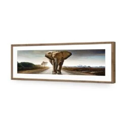 Determined Elephant, Long Acrylic Print Art 6 Determined Elephant, Long Acrylic Print Art -WALL ART DESGIN SALE determined elephant long acrylic glass art with border natural frame 60x20cm 400336