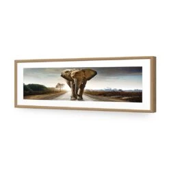 Determined Elephant, Long Acrylic Print Art 7 Determined Elephant, Long Acrylic Print Art -WALL ART DESGIN SALE determined elephant long acrylic glass art with border oak frame 60x20cm 487188