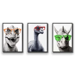 Dino Portrait Trio Art Set -WALL ART DESGIN SALE dino portrait trio art set acrylic glass no border black frame 45x30cm 811900