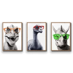 Dino Portrait Trio Art Set -WALL ART DESGIN SALE dino portrait trio art set acrylic glass no border natural frame 45x30cm 627761