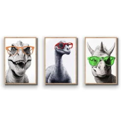 Dino Portrait Trio Art Set -WALL ART DESGIN SALE dino portrait trio art set acrylic glass no border oak frame 45x30cm 939195
